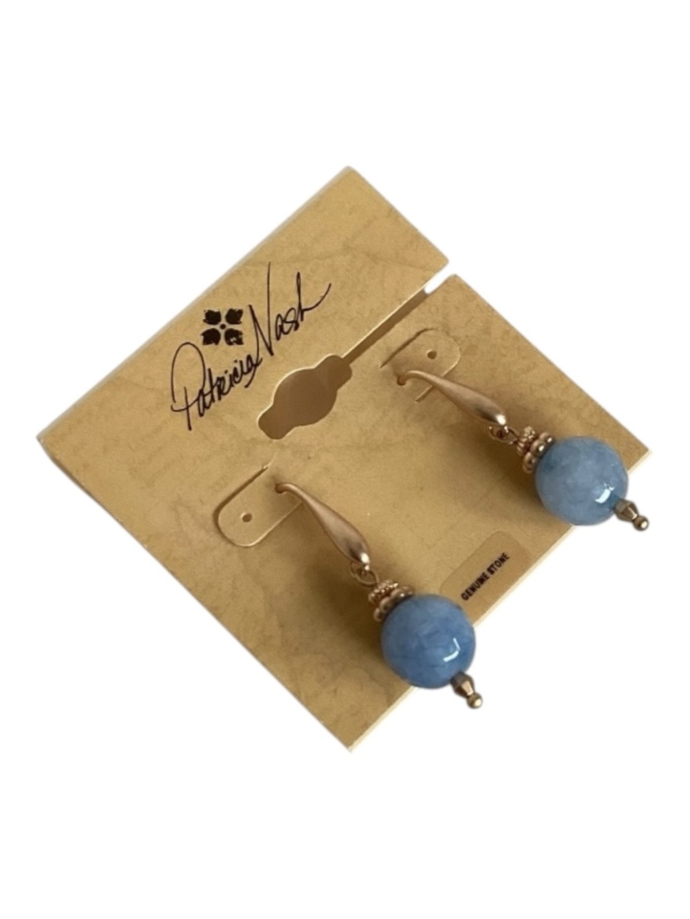 Patricia Nash Sky-Blue Drop Earrings Genuine Stone Egyptian Matte Gold Tone